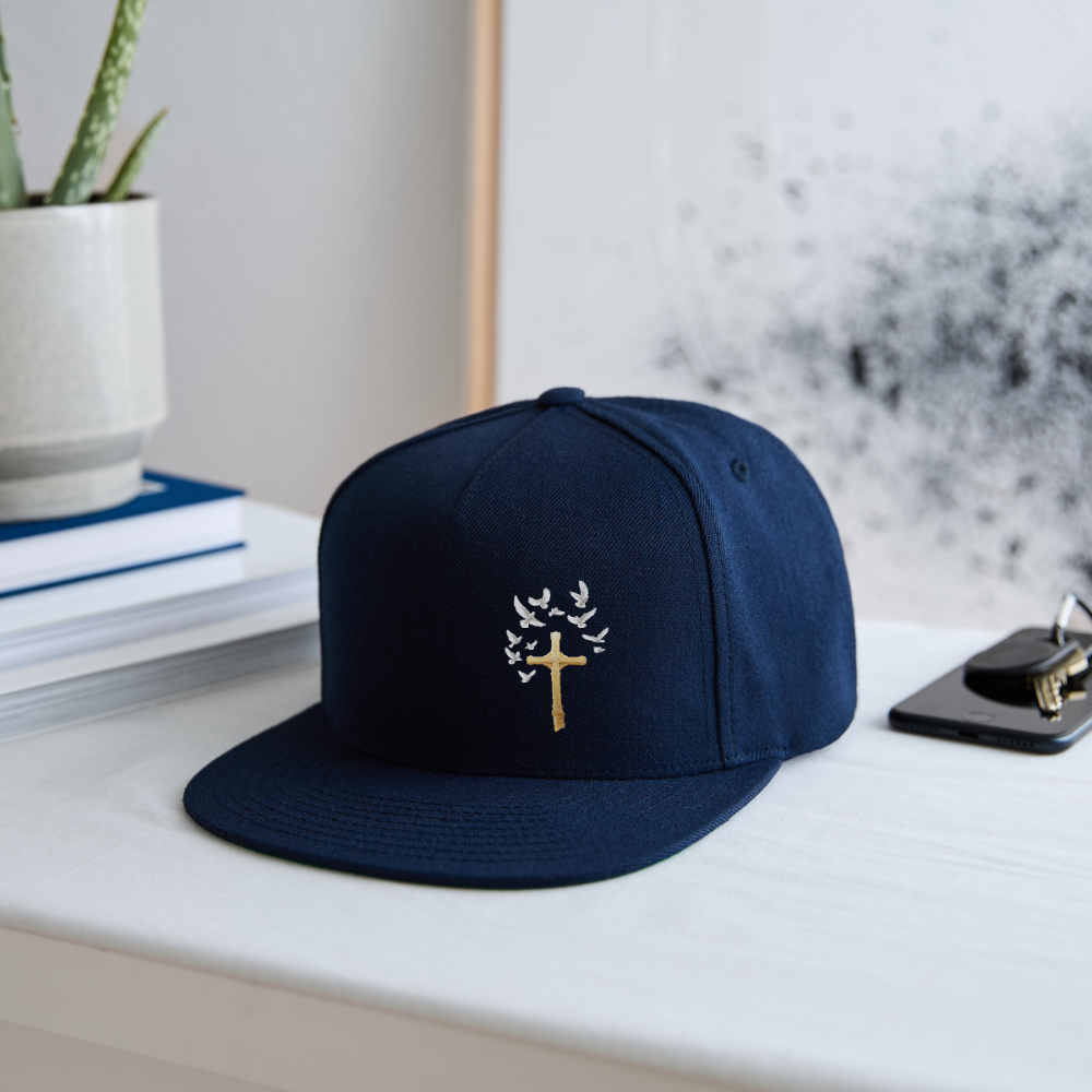 GOLD LATIN CROSS W/ DOVES Snapback Baseball Cap - navy