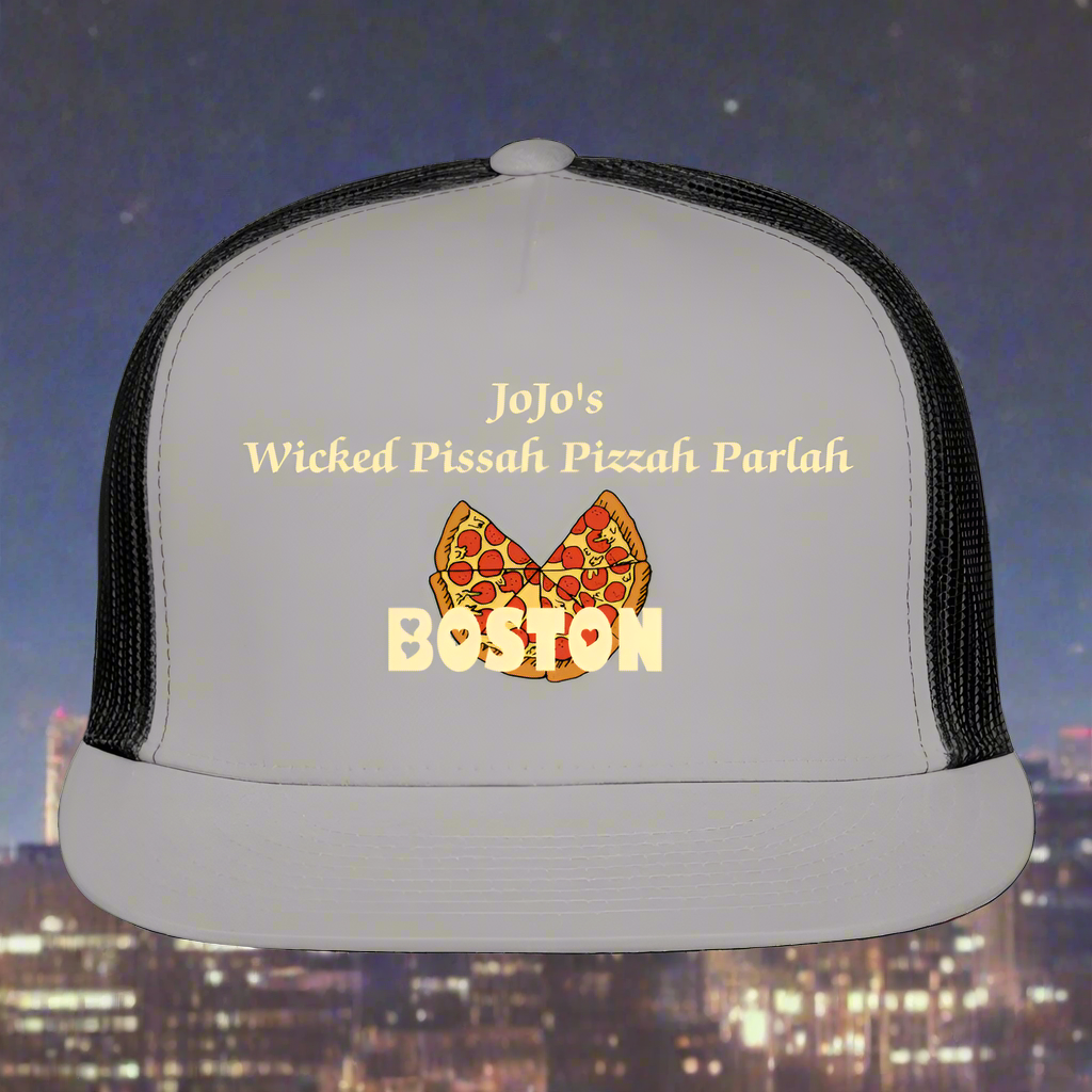 SIE CAPS JoJo;s WICKED PISSAH PIZZAH BOSTON PARLAH Camo Trucker Cap - gray/black
