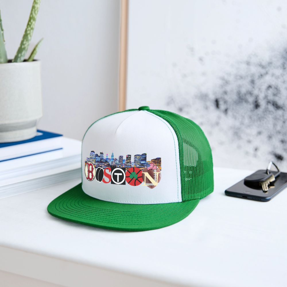 BOSTON SKYLINE Original Camo Snapback Trucker Hat - white/kelly green