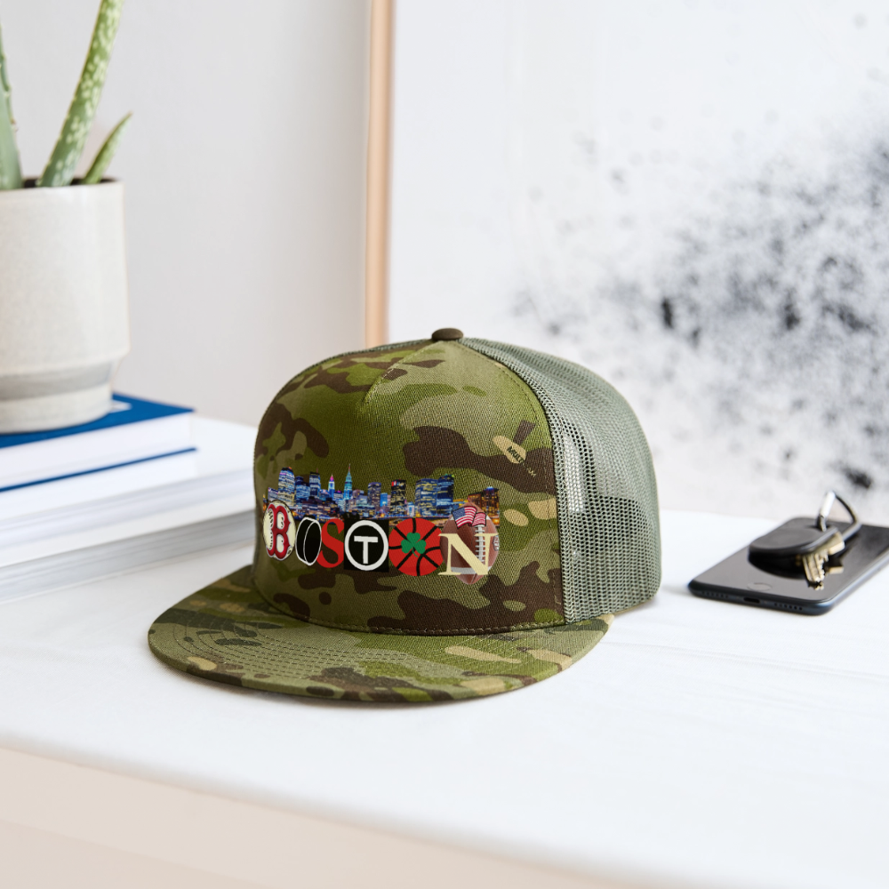 BOSTON SKYLINE Original Camo Snapback Trucker Hat - MultiCam\green