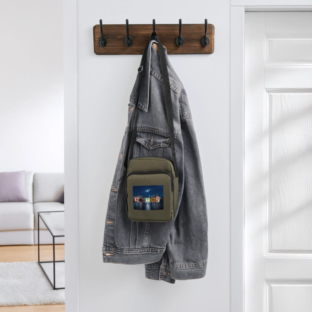 BOSTON SKYLINE PRINT Upright Crossbody Bag - olive