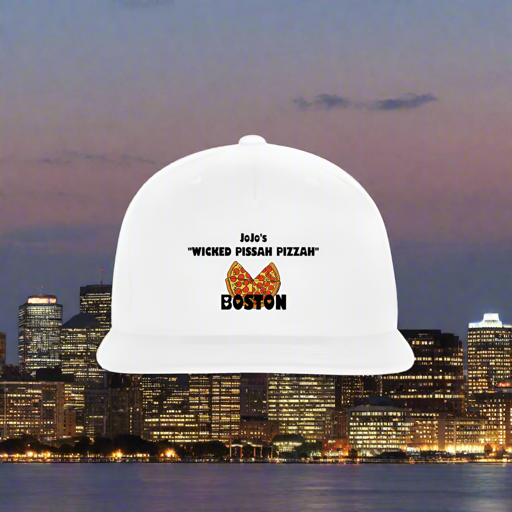 JoJo's "WICKED PISSAH PIZZAH BOSTON" Original Snapback Baseball Cap - white
