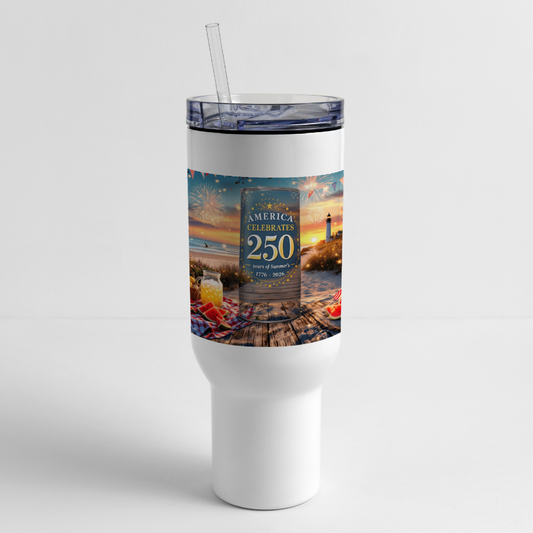 AMERICA CELEBRATES 250 YEARS OF SUMMERS 40 oz Stainless Steel Travel Tumbler - white