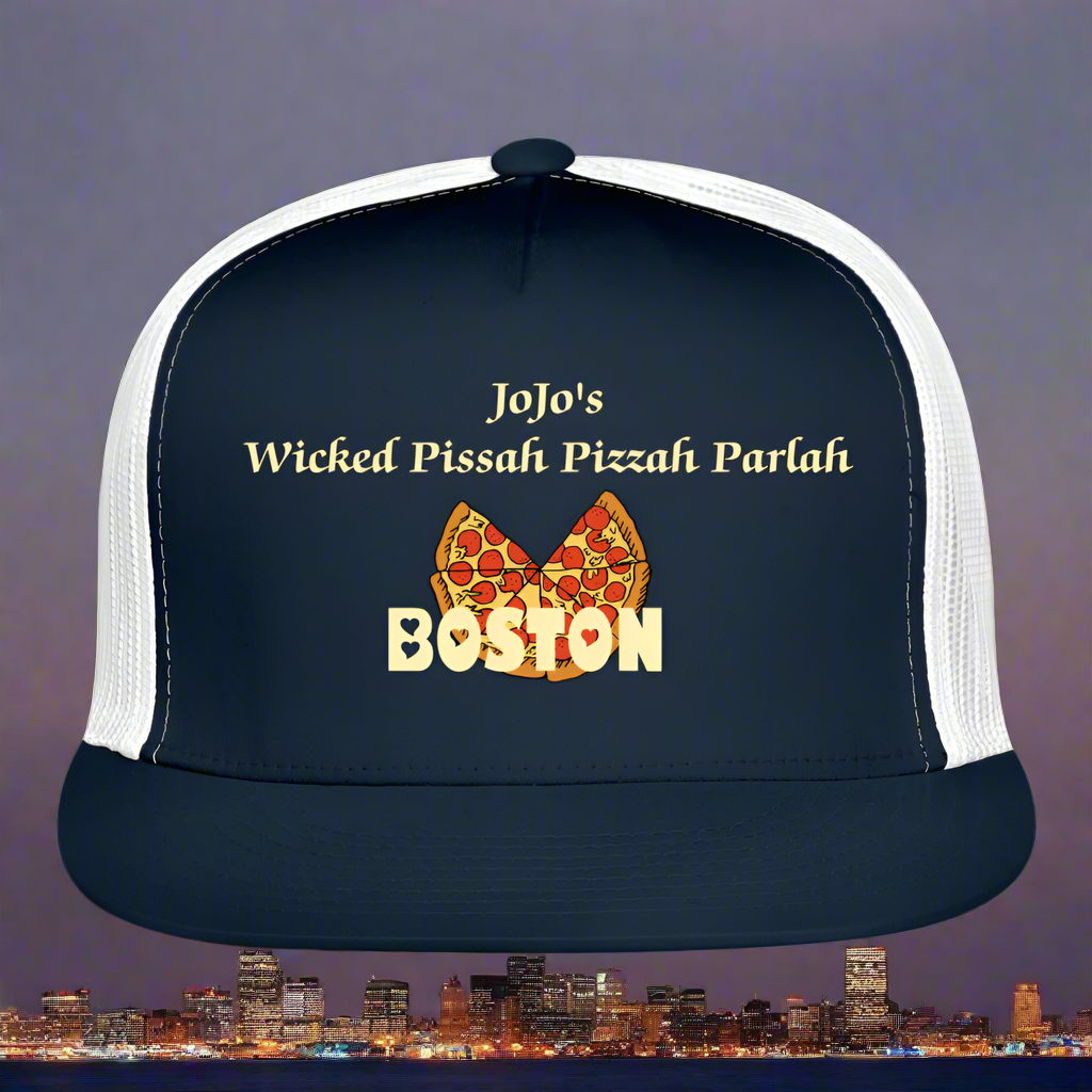 SIE CAPS JoJo;s WICKED PISSAH PIZZAH BOSTON PARLAH Camo Trucker Cap - navy/white