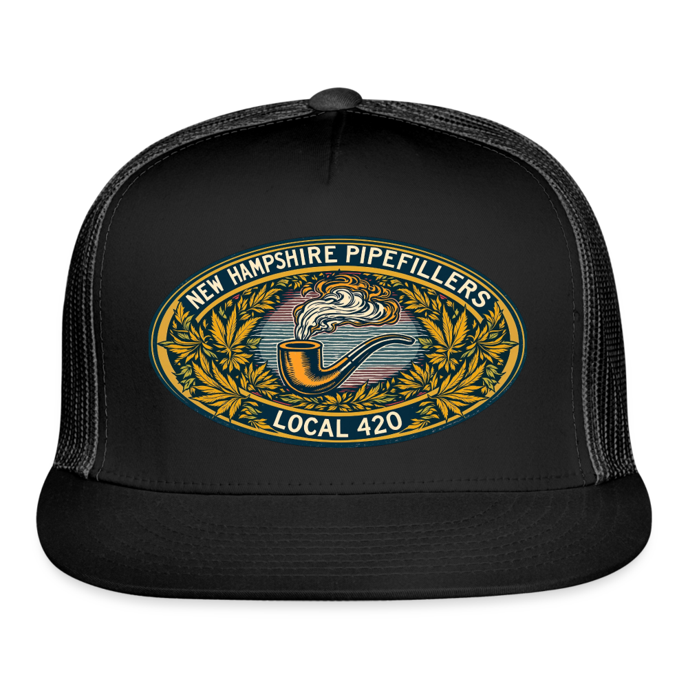 NEW HAMPSHIRE PIPEFILLERS UNION LOCAL 420 Camo Trucker Cap - black/black