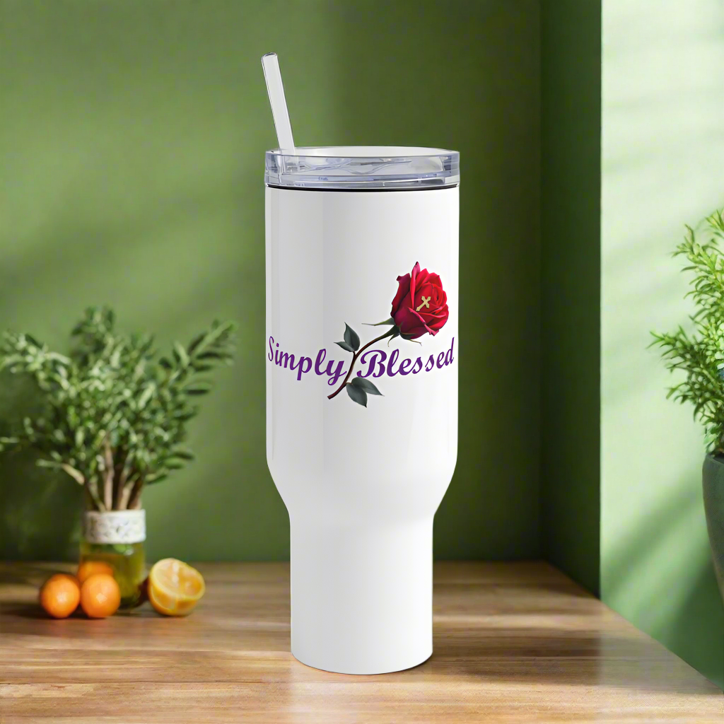 Simply Blessed Stainless Steel 40 oz Travel Tumbler - white