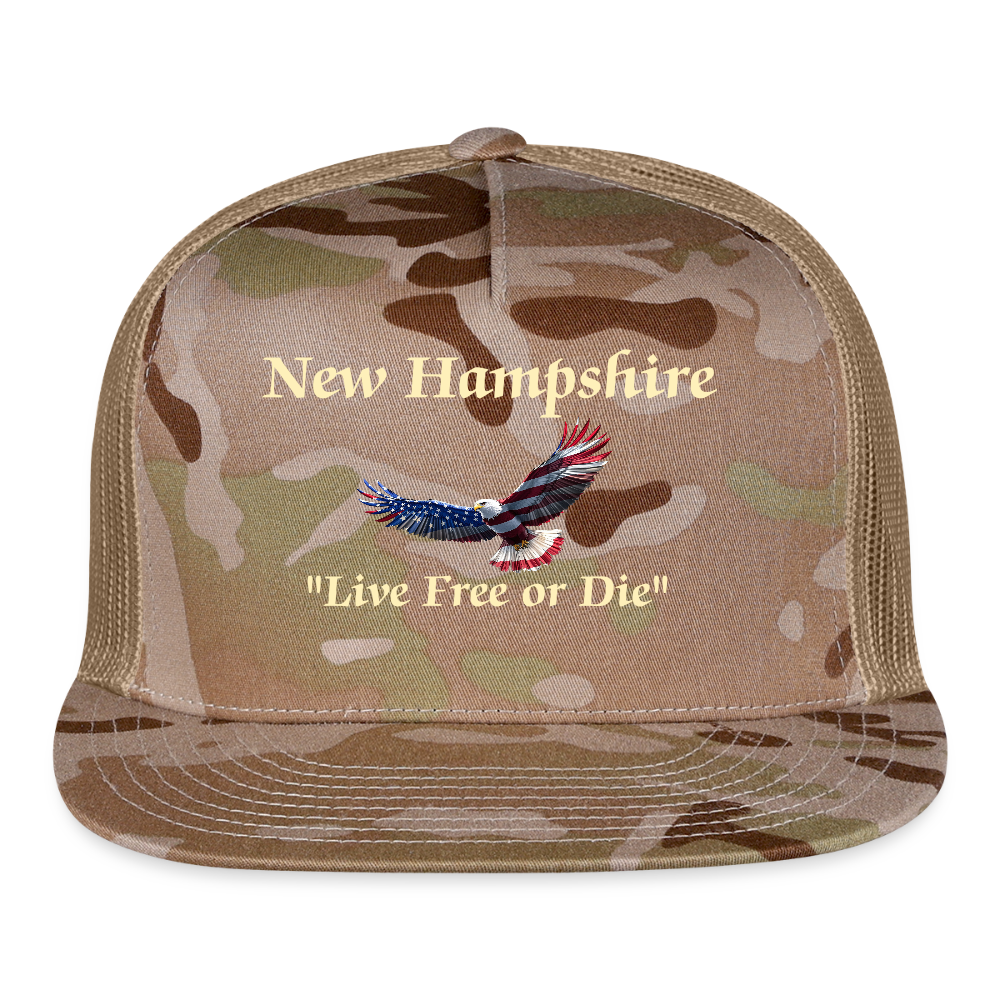 NH Live Free or Die Flying Eagle Camo Trucker Hat - MultiCam\tan