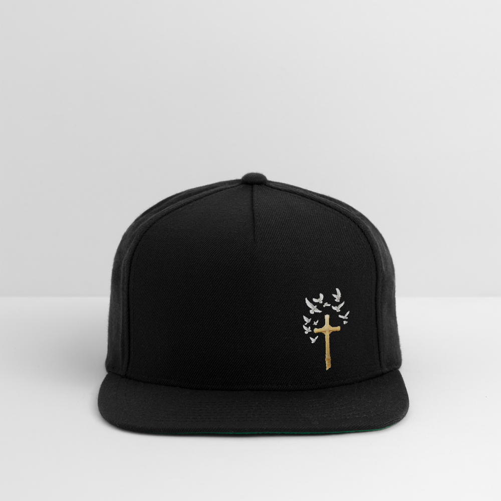 GOLD LATIN CROSS W/ DOVES Snapback Baseball Cap - black