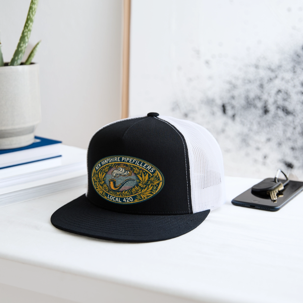 NEW HAMPSHIRE PIPEFILLERS UNION LOCAL 420 Camo Trucker Cap - black/white