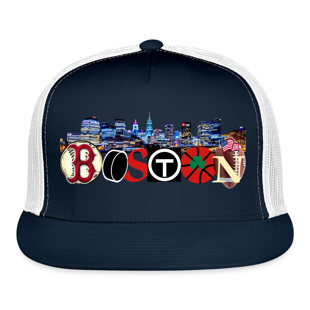 BOSTON SKYLINE Original Camo Snapback Trucker Hat - navy/white