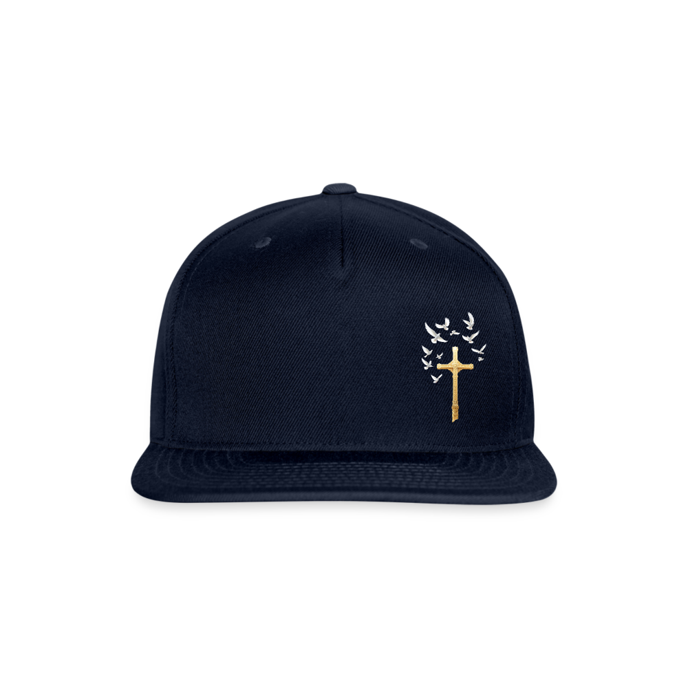GOLD LATIN CROSS W/ DOVES Snapback Baseball Cap - navy
