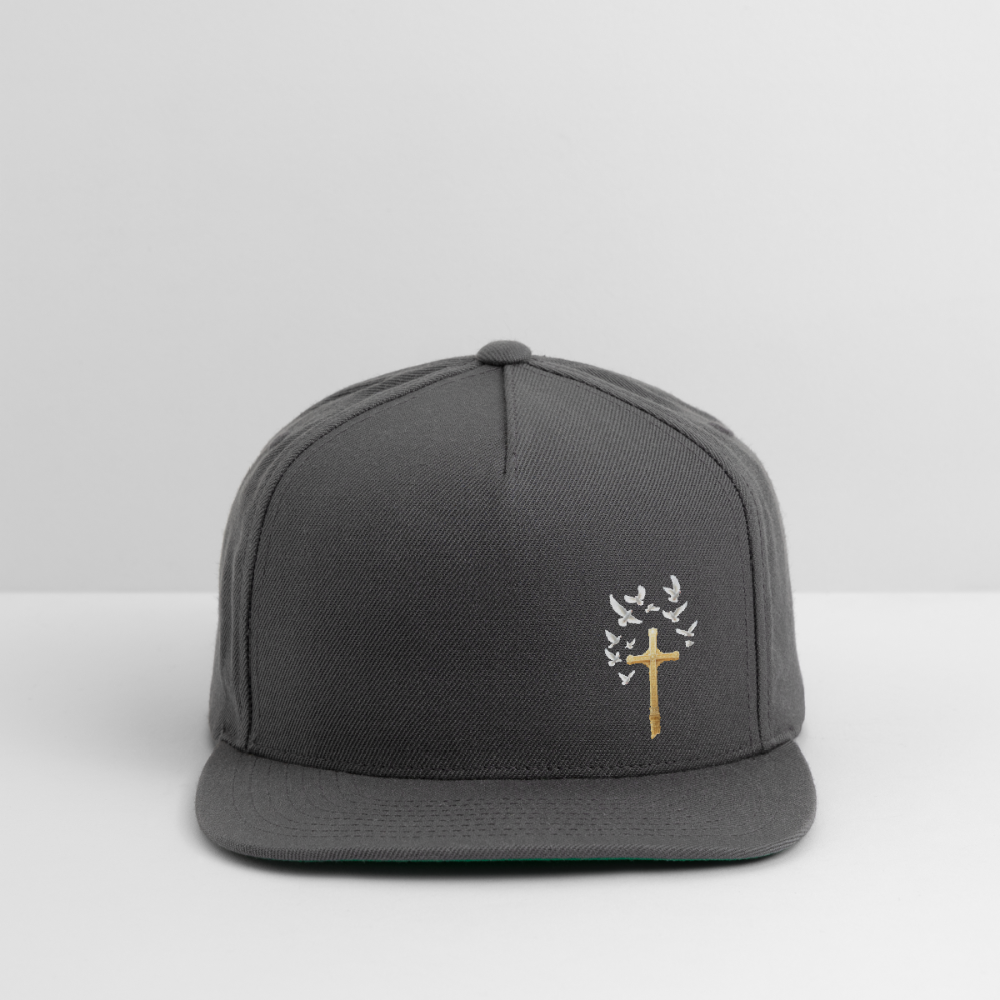GOLD LATIN CROSS W/ DOVES Snapback Baseball Cap - dark grey