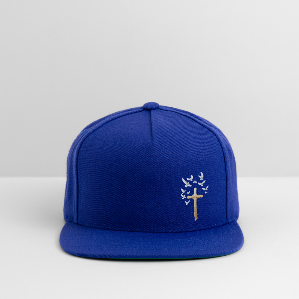 GOLD LATIN CROSS W/ DOVES Snapback Baseball Cap - royal blue