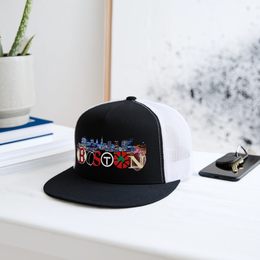 BOSTON SKYLINE Original Camo Snapback Trucker Hat - black/white