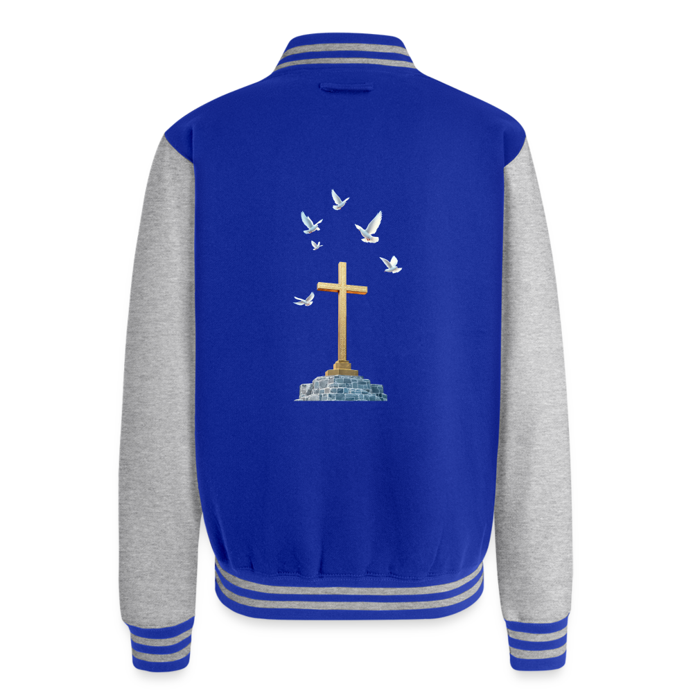 Cross Just Hoods Heavyweight Letterman Jacket - royal/heather grey