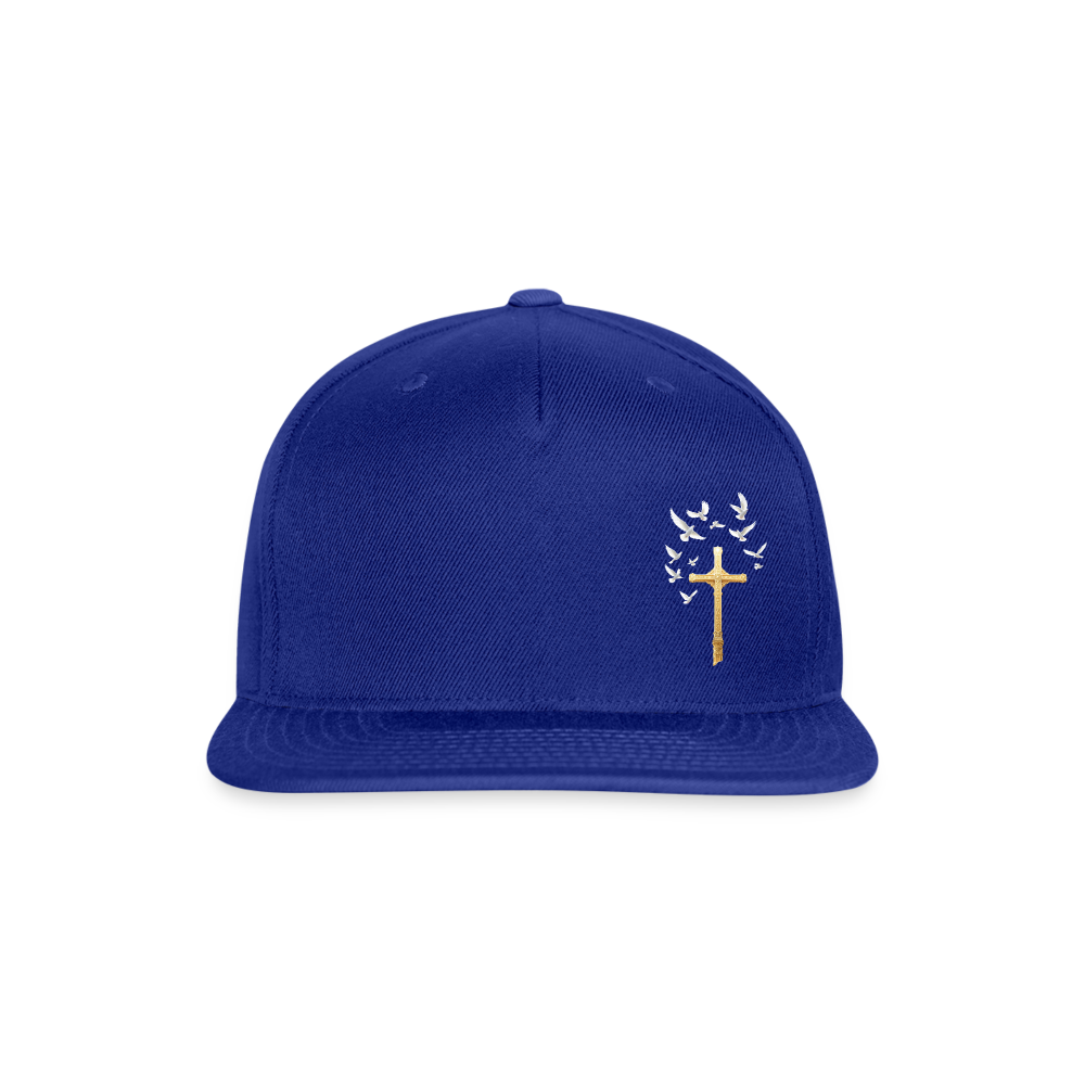 GOLD LATIN CROSS W/ DOVES Snapback Baseball Cap - royal blue