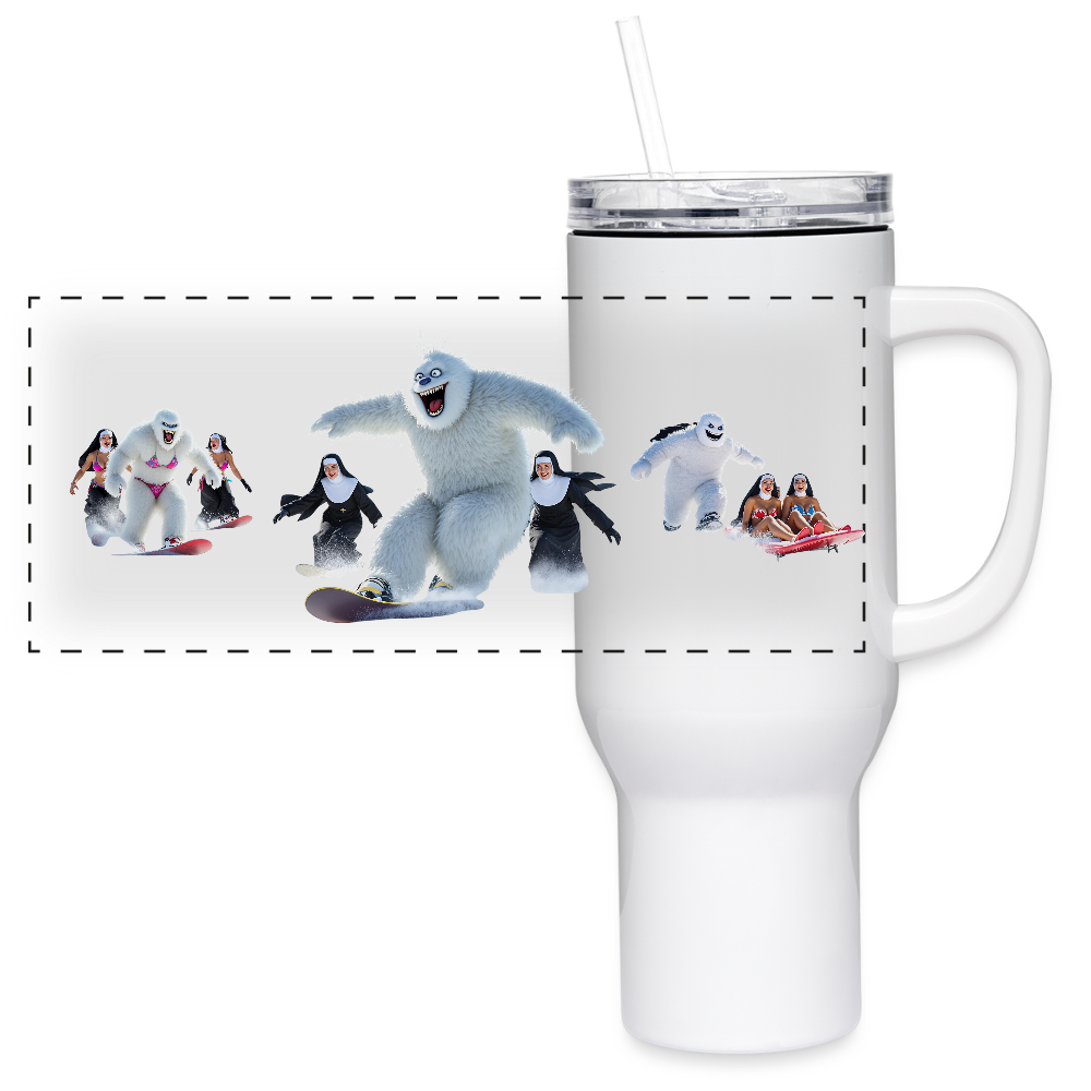 Abominable w/ Nuns Snowboarding 40 oz Travel Tumbler - white