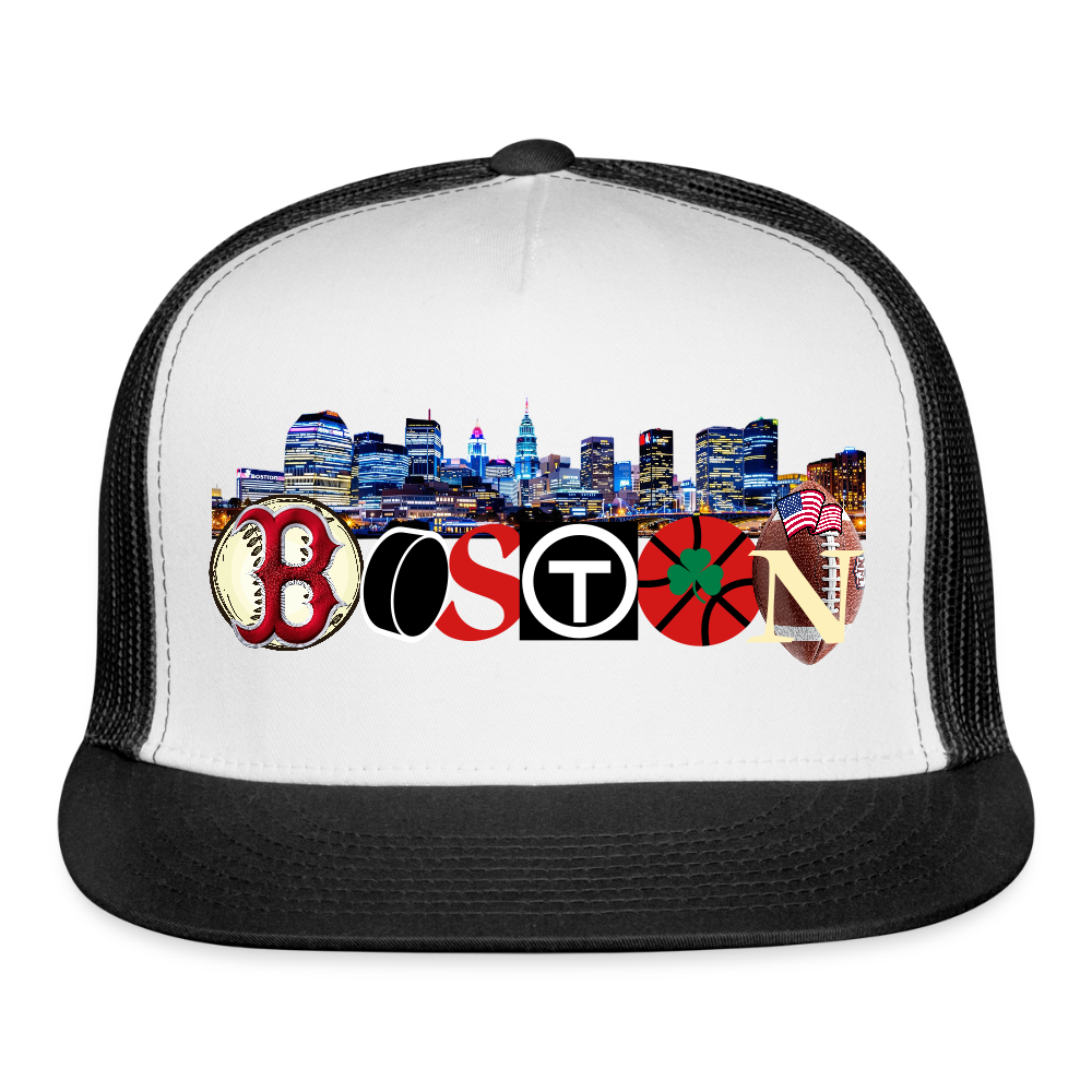 BOSTON SKYLINE Original Camo Snapback Trucker Hat - white/black