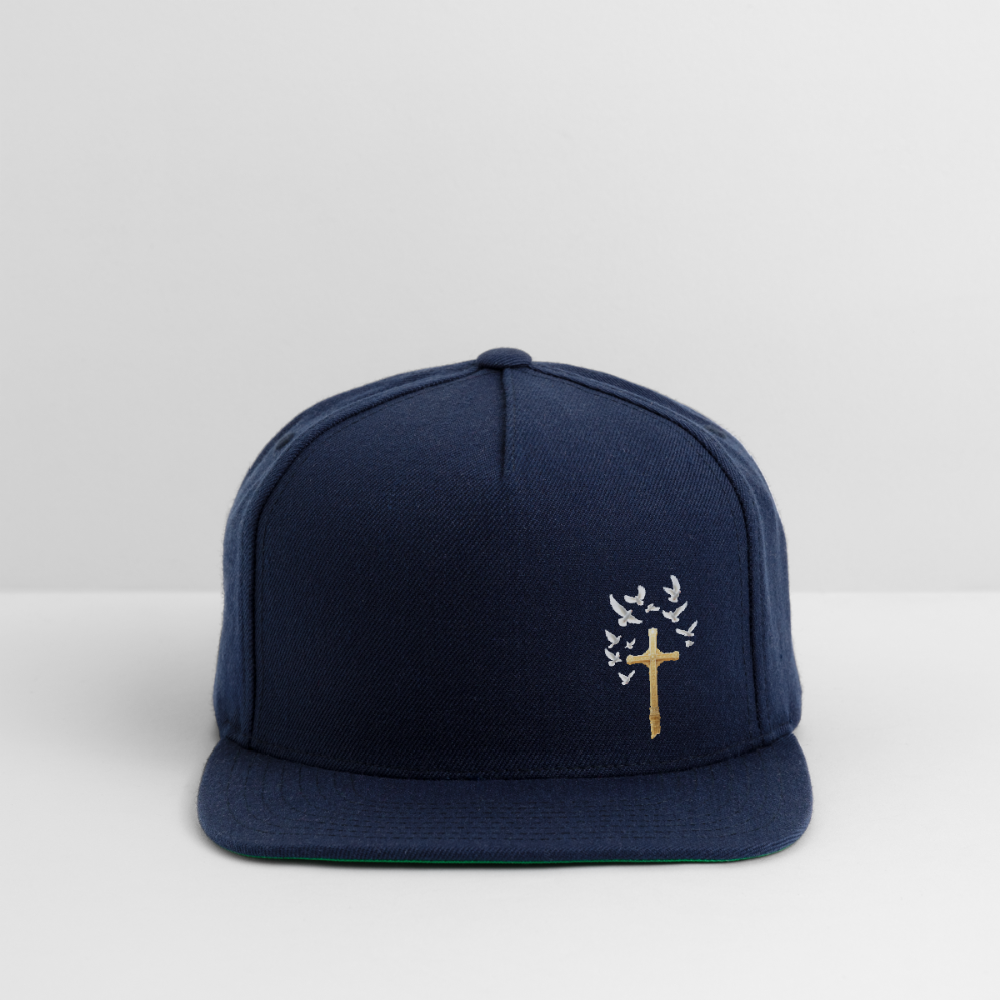 GOLD LATIN CROSS W/ DOVES Snapback Baseball Cap - navy