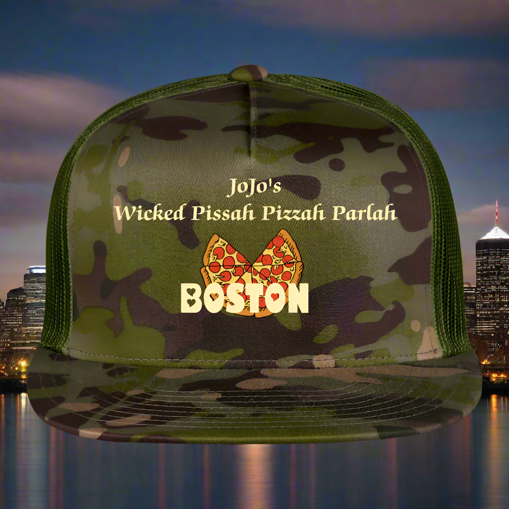 SIE CAPS JoJo;s WICKED PISSAH PIZZAH BOSTON PARLAH Camo Trucker Cap - MultiCam\green