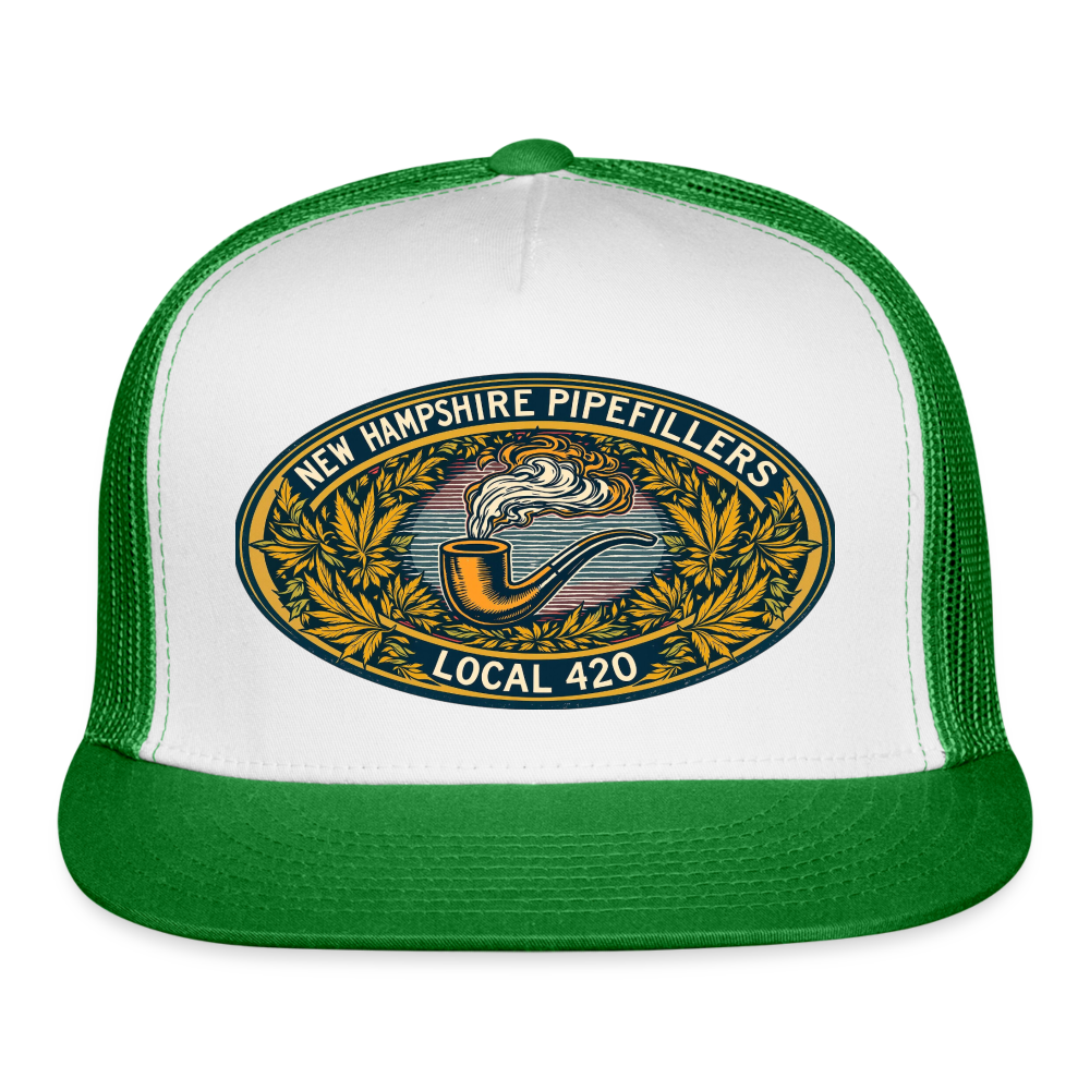 NEW HAMPSHIRE PIPEFILLERS UNION LOCAL 420 Camo Trucker Cap - white/kelly green