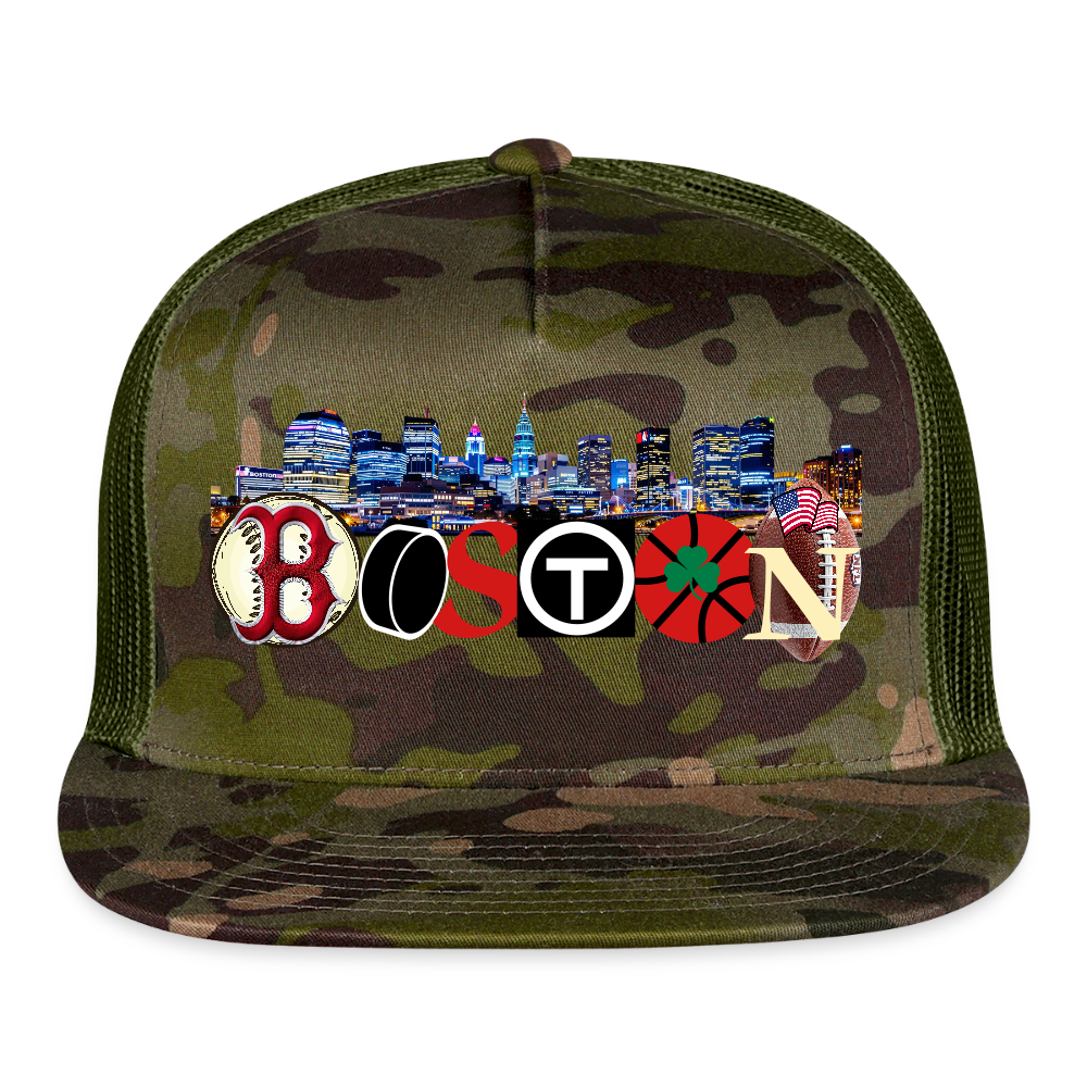 BOSTON SKYLINE Original Camo Snapback Trucker Hat - MultiCam\green