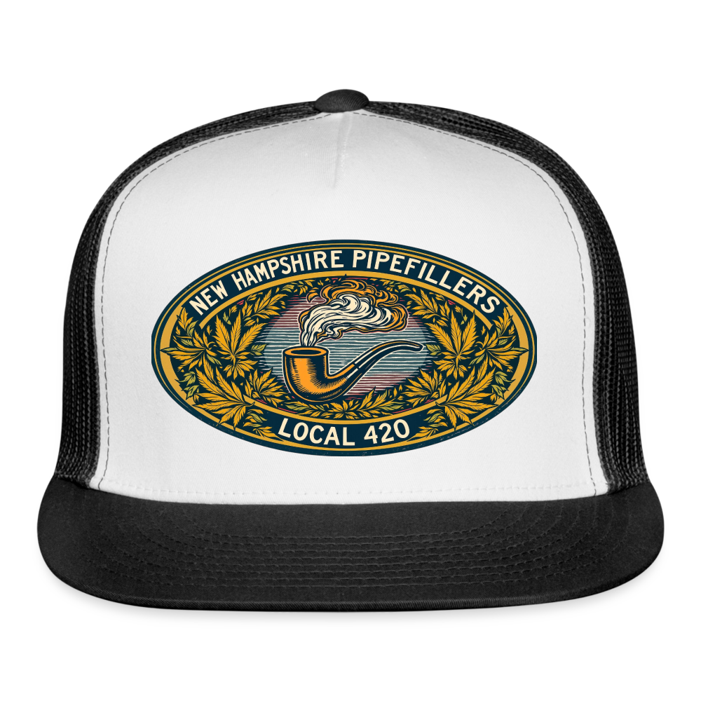 NEW HAMPSHIRE PIPEFILLERS UNION LOCAL 420 Camo Trucker Cap - white/black