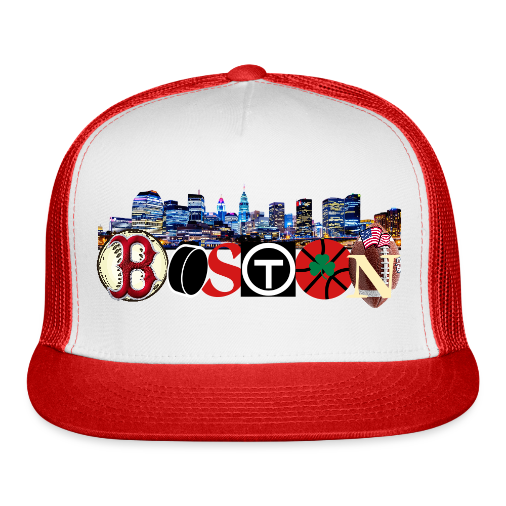 BOSTON SKYLINE Original Camo Snapback Trucker Hat - white/red