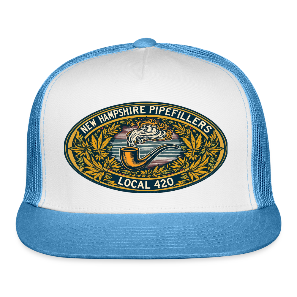 NEW HAMPSHIRE PIPEFILLERS UNION LOCAL 420 Camo Trucker Cap - white/blue