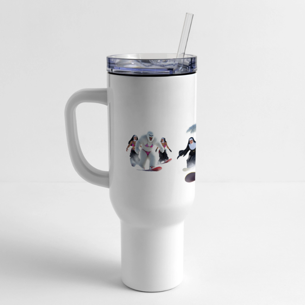 Abominable w/ Nuns Snowboarding 40 oz Travel Tumbler - white