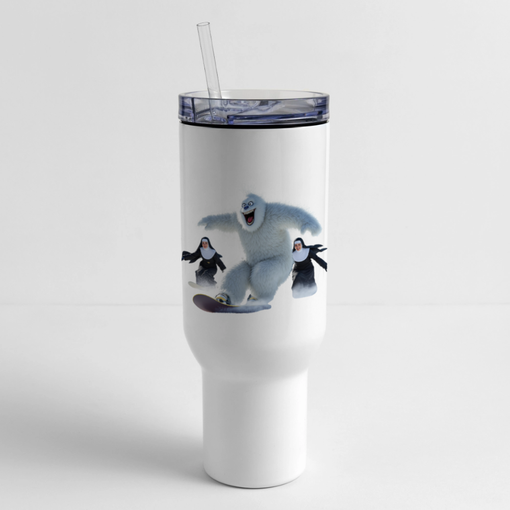 Abominable w/ Nuns Snowboarding 40 oz Travel Tumbler - white