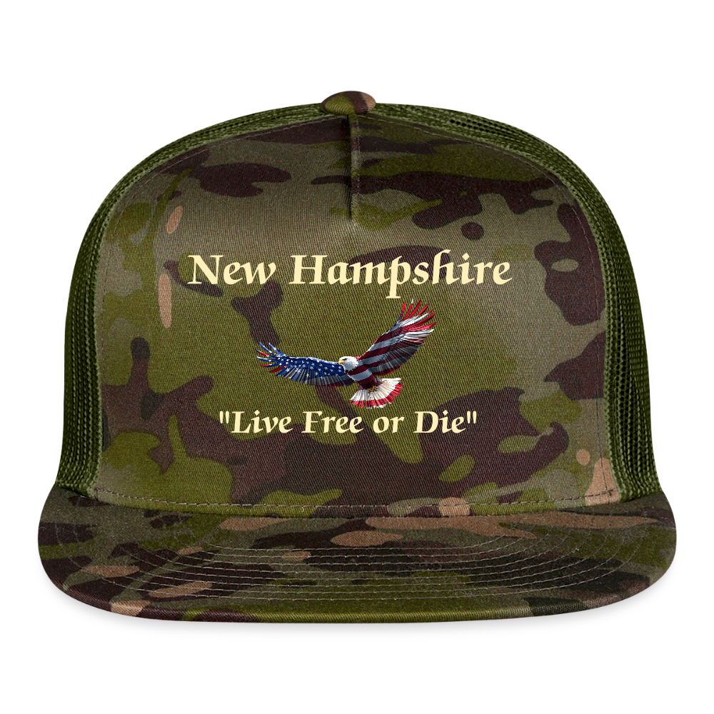 NH Live Free or Die Flying Eagle Camo Trucker Hat - MultiCam\green