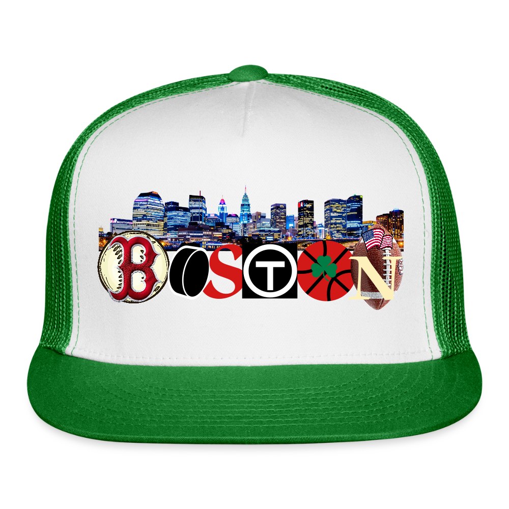 BOSTON SKYLINE Original Camo Snapback Trucker Hat - white/kelly green