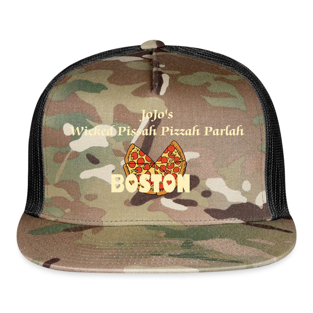 SIE CAPS JoJo;s WICKED PISSAH PIZZAH BOSTON PARLAH Camo Trucker Cap - MultiCam\black