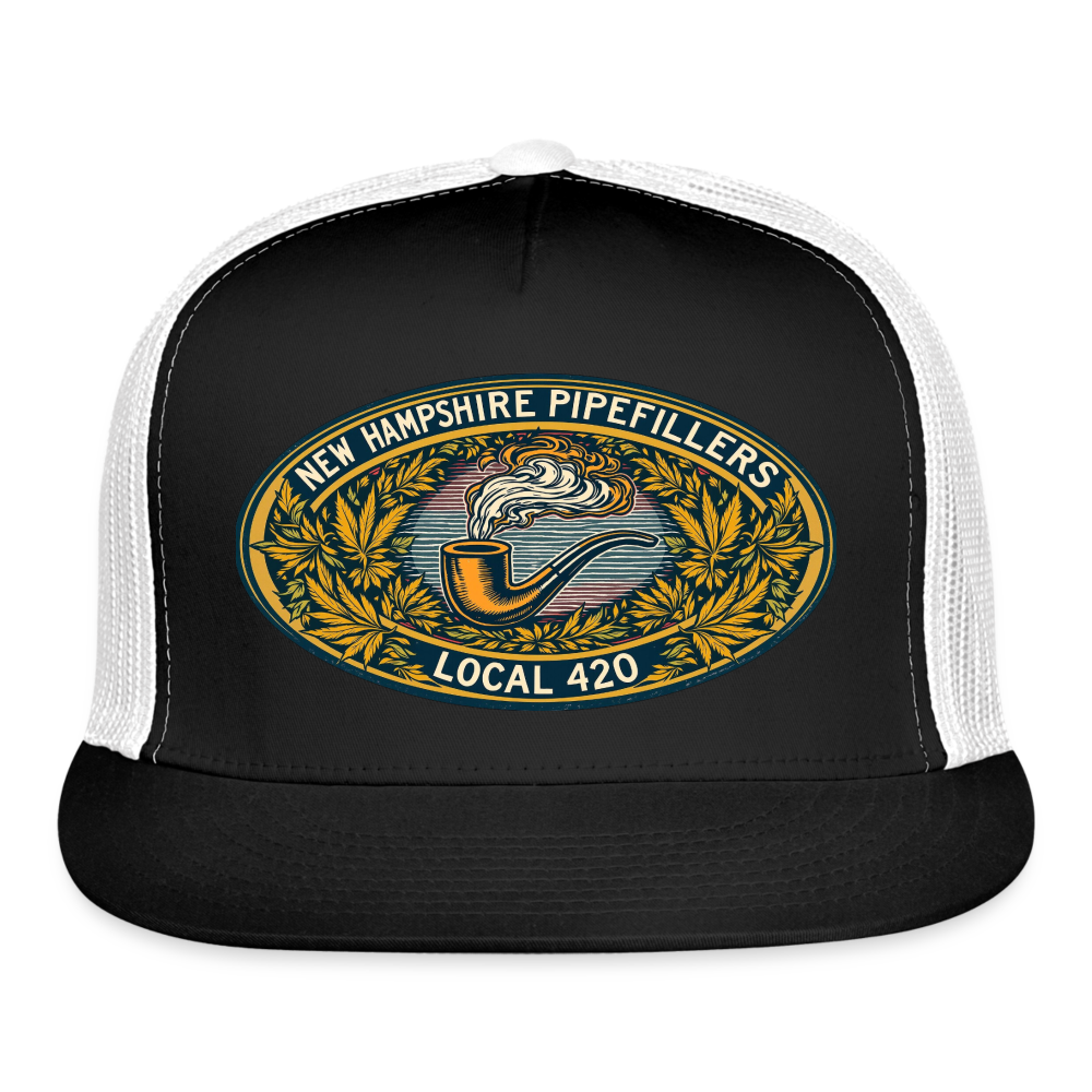 NEW HAMPSHIRE PIPEFILLERS UNION LOCAL 420 Camo Trucker Cap - black/white