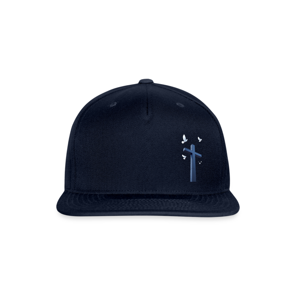 BLACK LATIN CROSS W/ DOVES Snapback Baseball Cap - navy