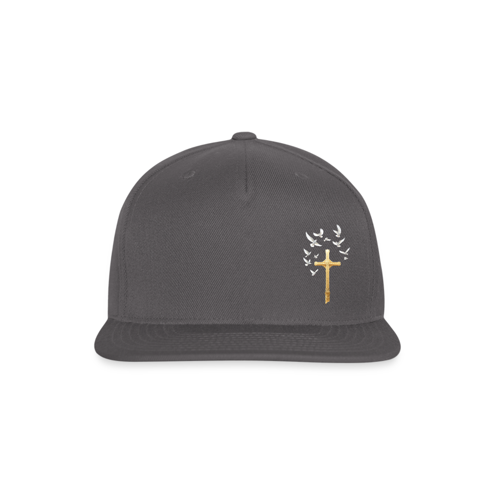GOLD LATIN CROSS W/ DOVES Snapback Baseball Cap - dark grey