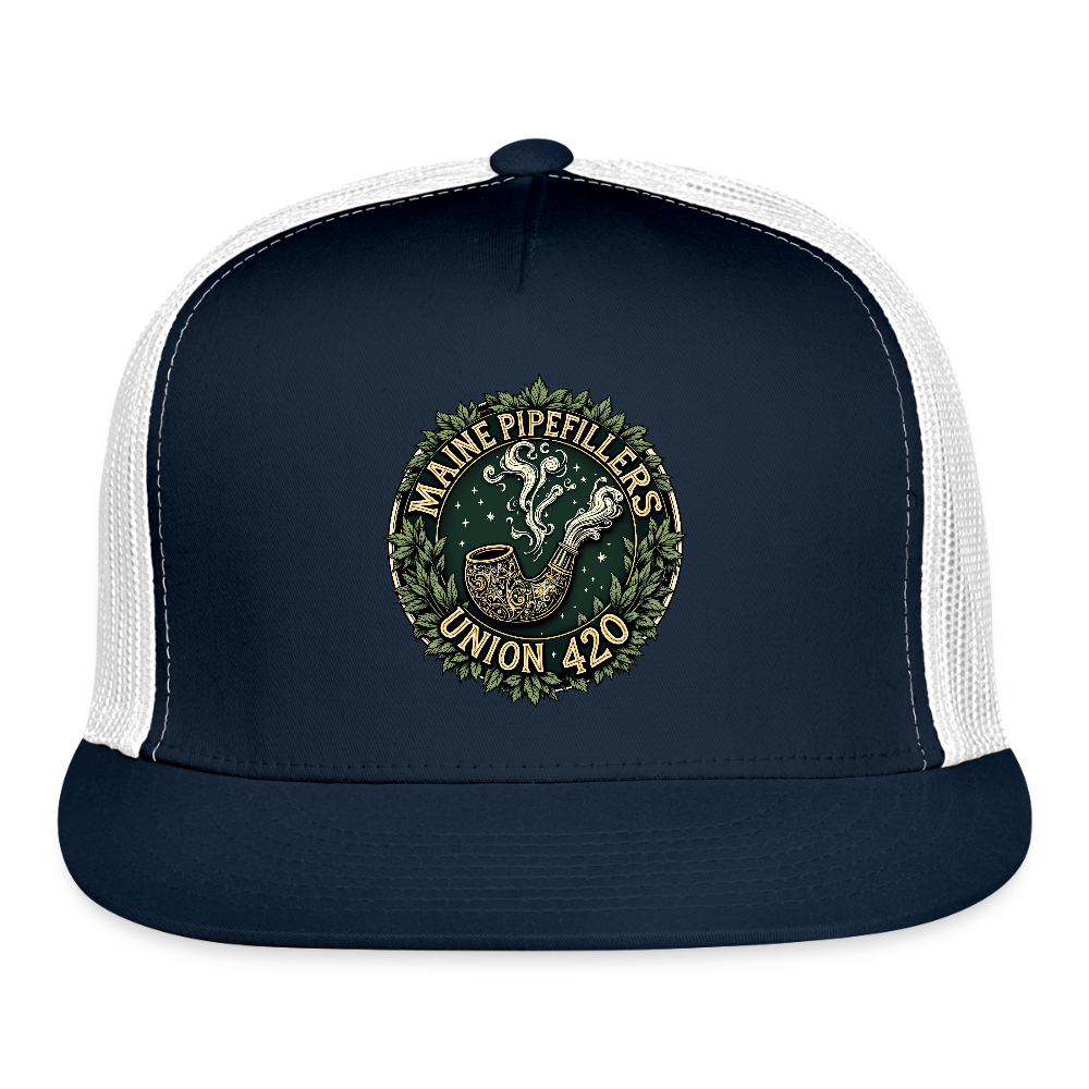 MAINE PIPEFITTERS UNION 420 Camo Snapback Trucker Cap - navy/white