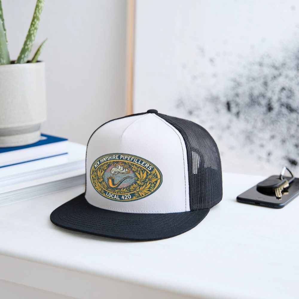 NEW HAMPSHIRE PIPEFILLERS UNION LOCAL 420 Camo Trucker Cap - white/black