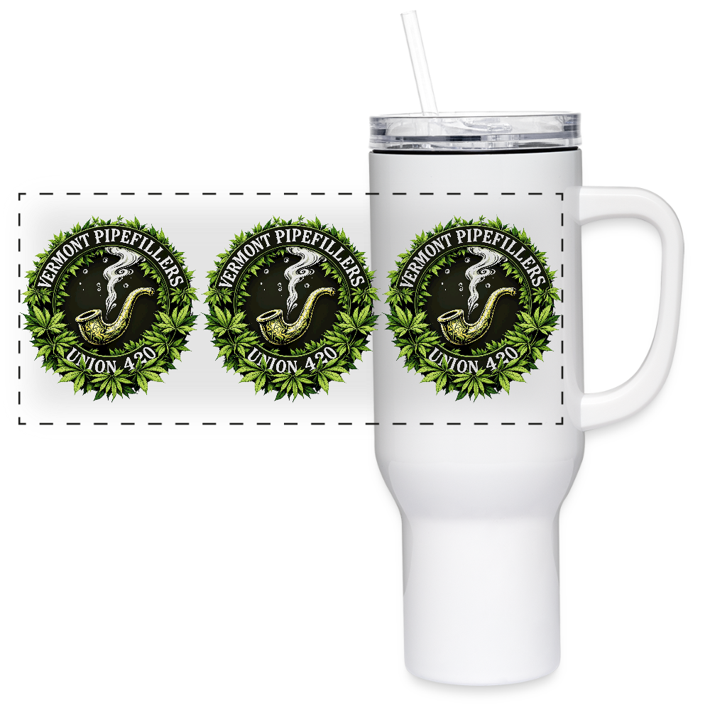 THE ORIGINAL VERMONT PIPEFILLERS UNION LOCAL 420 40 oz Stainless Steel Travel Tumbler - white