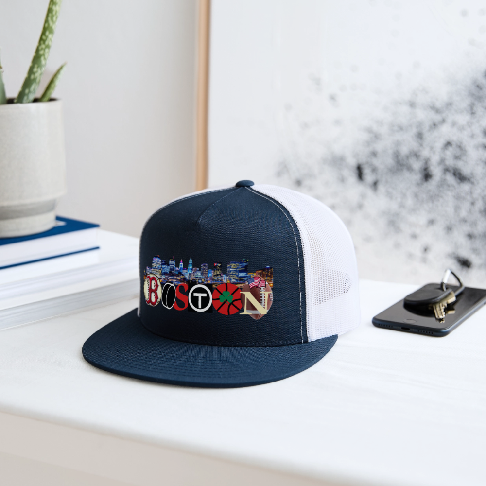 BOSTON SKYLINE Original Camo Snapback Trucker Hat - navy/white