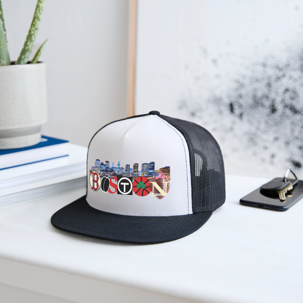 BOSTON SKYLINE Original Camo Snapback Trucker Hat - white/black