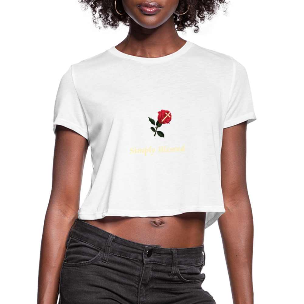 SIE CAPS SIMPLY BLESSED Bella Canvas Women's Cropped T-Shirt - white