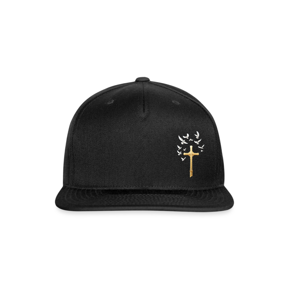 GOLD LATIN CROSS W/ DOVES Snapback Baseball Cap - black