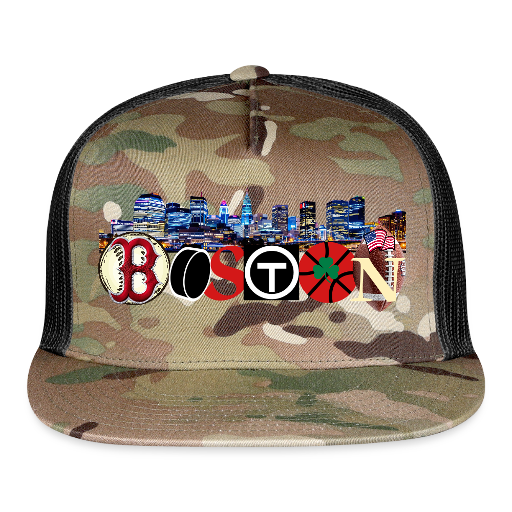 BOSTON SKYLINE Original Camo Snapback Trucker Hat - MultiCam\black