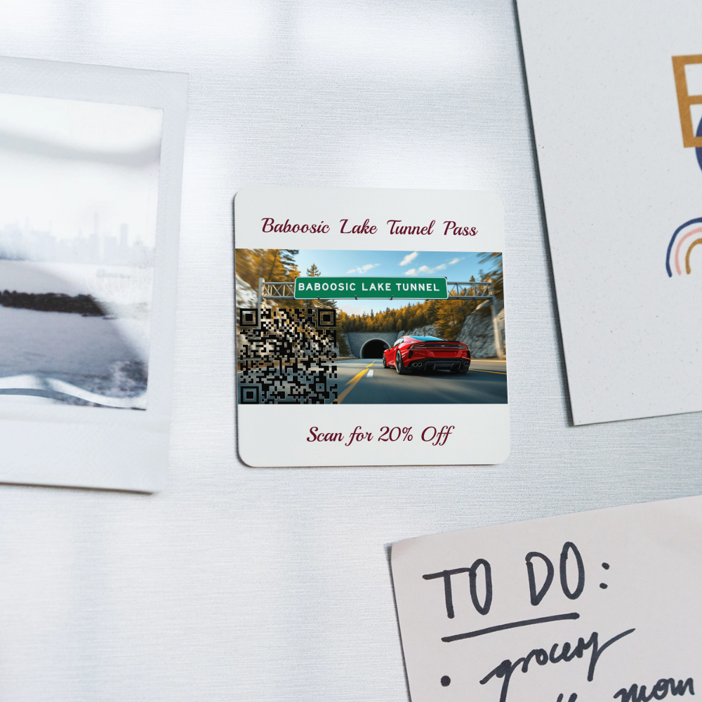 BABOOSIC LAKE TUNNEL PASS Square Magnet - white
