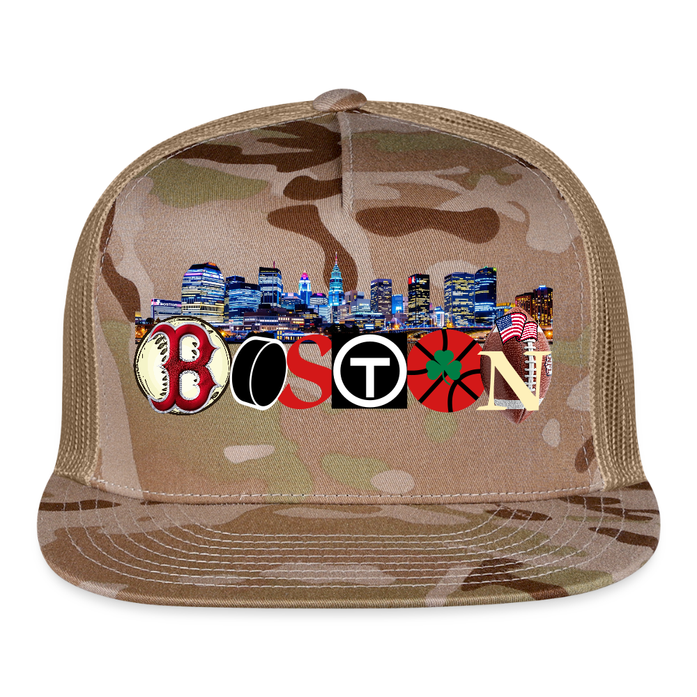 BOSTON SKYLINE Original Camo Snapback Trucker Hat - MultiCam\tan