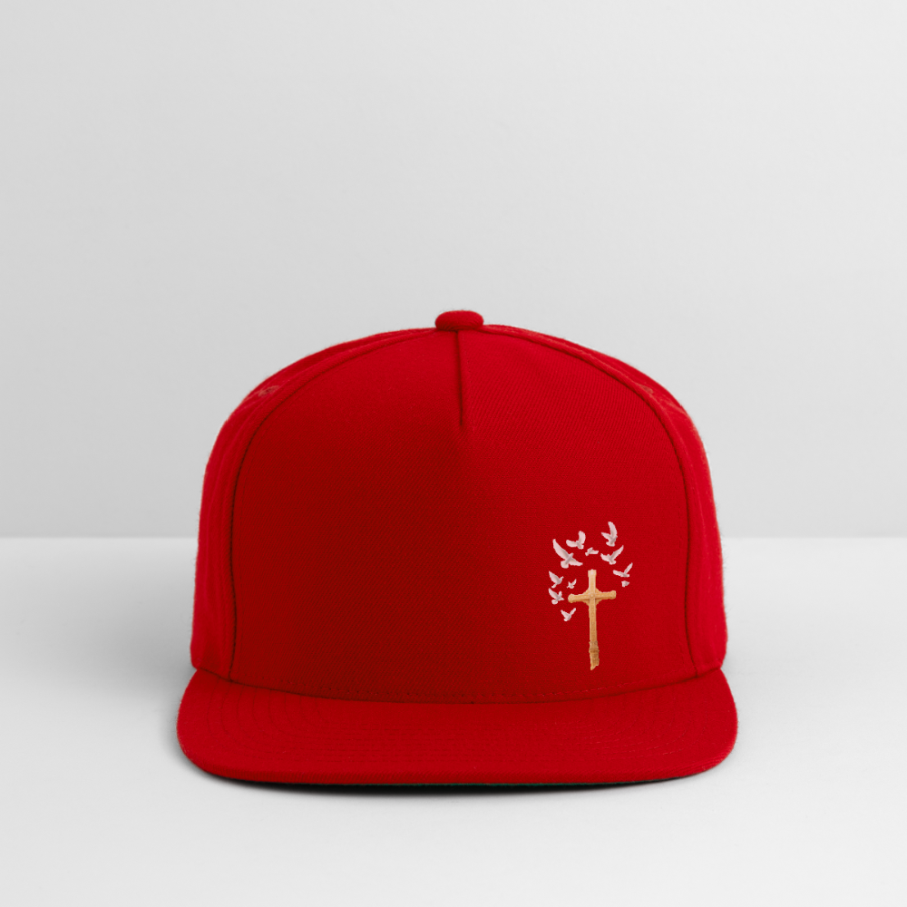 GOLD LATIN CROSS W/ DOVES Snapback Baseball Cap - red