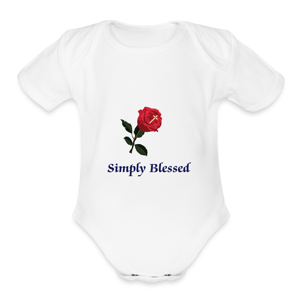 SIE CAPS SIMPLY LESSED Organic Short Sleeve Baby Bodysuit - white