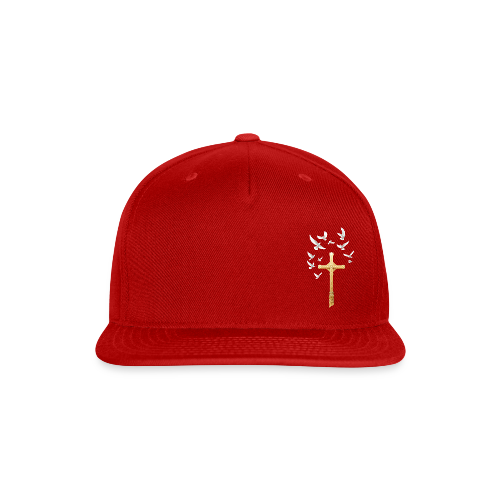 GOLD LATIN CROSS W/ DOVES Snapback Baseball Cap - red